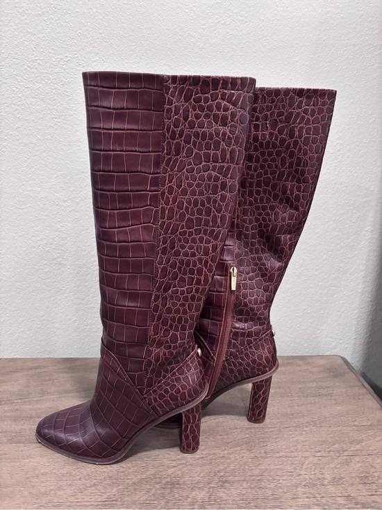 Vince Camuto Shoes - Vince Camuto Phranzie Leather Burgundy Croc-Embossed Knee High Boots